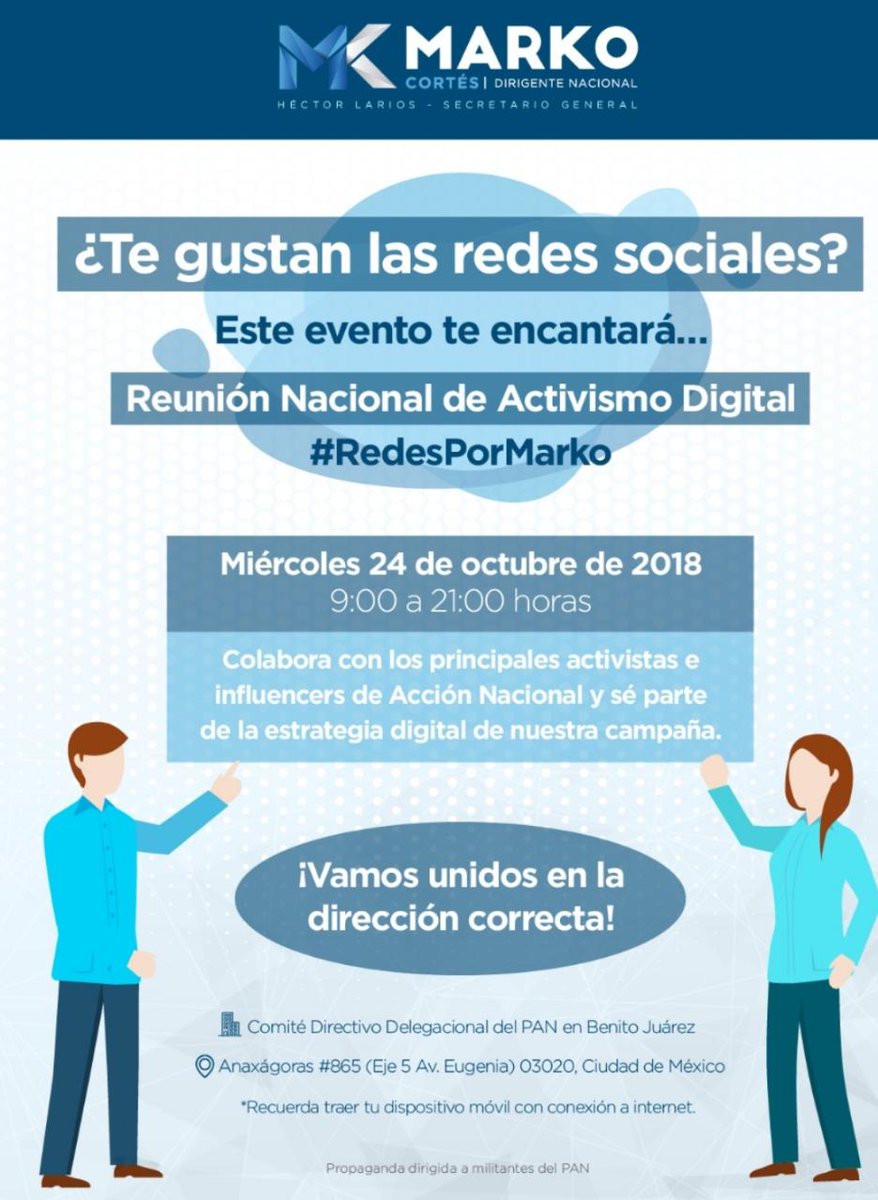 Amigos! este miércoles será la reunión nacional de influencers digitales. Hoy 8 pm cerramos el registro para la reunión, envíenme DM para detalles.
Un PAN en la dirección correcta es un Partido líder en comunicación y activismo digital. ¡Súmate!
