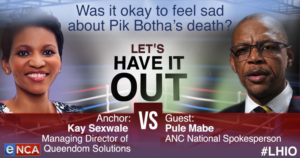 kaysexwale's tweet photo. This is my first time hosting a TV show. Emotive topic... Thanks @pulemabe  for being game to discuss. Tonight at 21:30 on @eNCA #LHIO #LetsHaveItOut https://t.co/1xyWI7311u