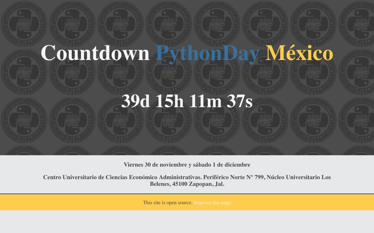 rodo_ferro's tweet image. Ya hay nuevos issues, de la comunidad a la comunidad:
¡Contribuye en la mejora del reloj de cuenta regresiva par al @pythondaymx! 💻🐍
github.com/RodolfoFerro/C…
Sigue contando para el #Hacktoberfest. 😎
#Python #PythonDayMéxico #PythonDayMx #Countdown2PythonDay