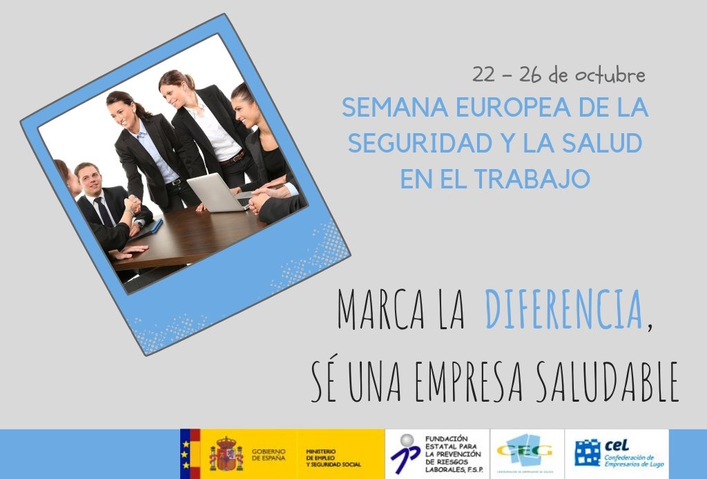 EmpresariosLugo's tweet photo. Estamos en la Semana Europea de la Seguridad y la Salud Laboral. Estos días, más que nunca, marquemos la diferencia, seamos empresas saludables.
#prl #prevención #riesgoslaborales #seguridadysalud #FPRL
#empresasaludable
https://t.co/M6fV3q1Igk https://t.co/UIdyfUtiQI