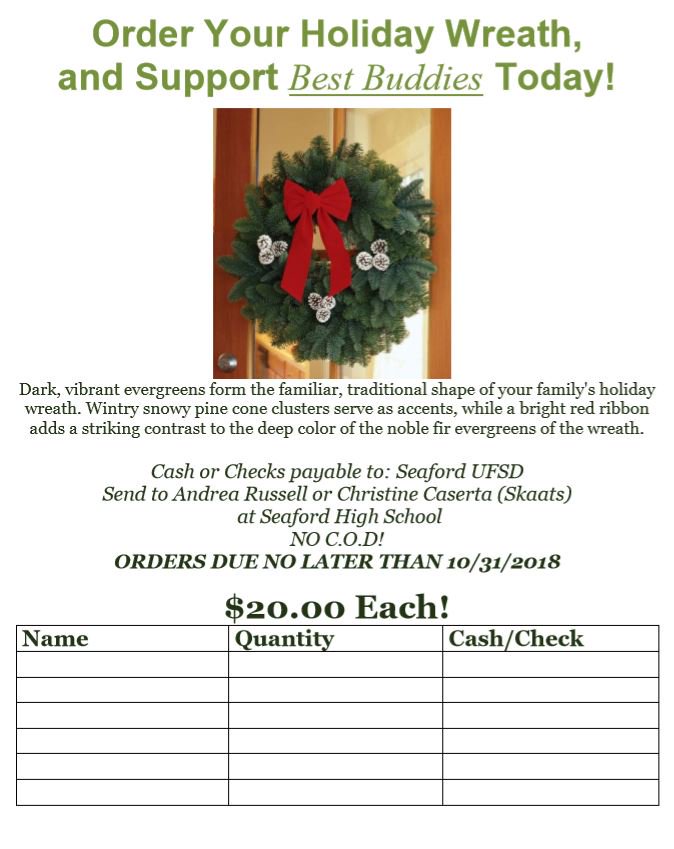 Don't forget to order your Best Buddies Wreath! <a href="/ccasertaSLP/">Mrs. Caserta</a> <a href="/MrsRussellCDP/">Mrs. Russell</a> <a href="/StevenAnusiak/">Steven Anusiak</a> <a href="/buddies_shs/">SHSBestBuddies</a>