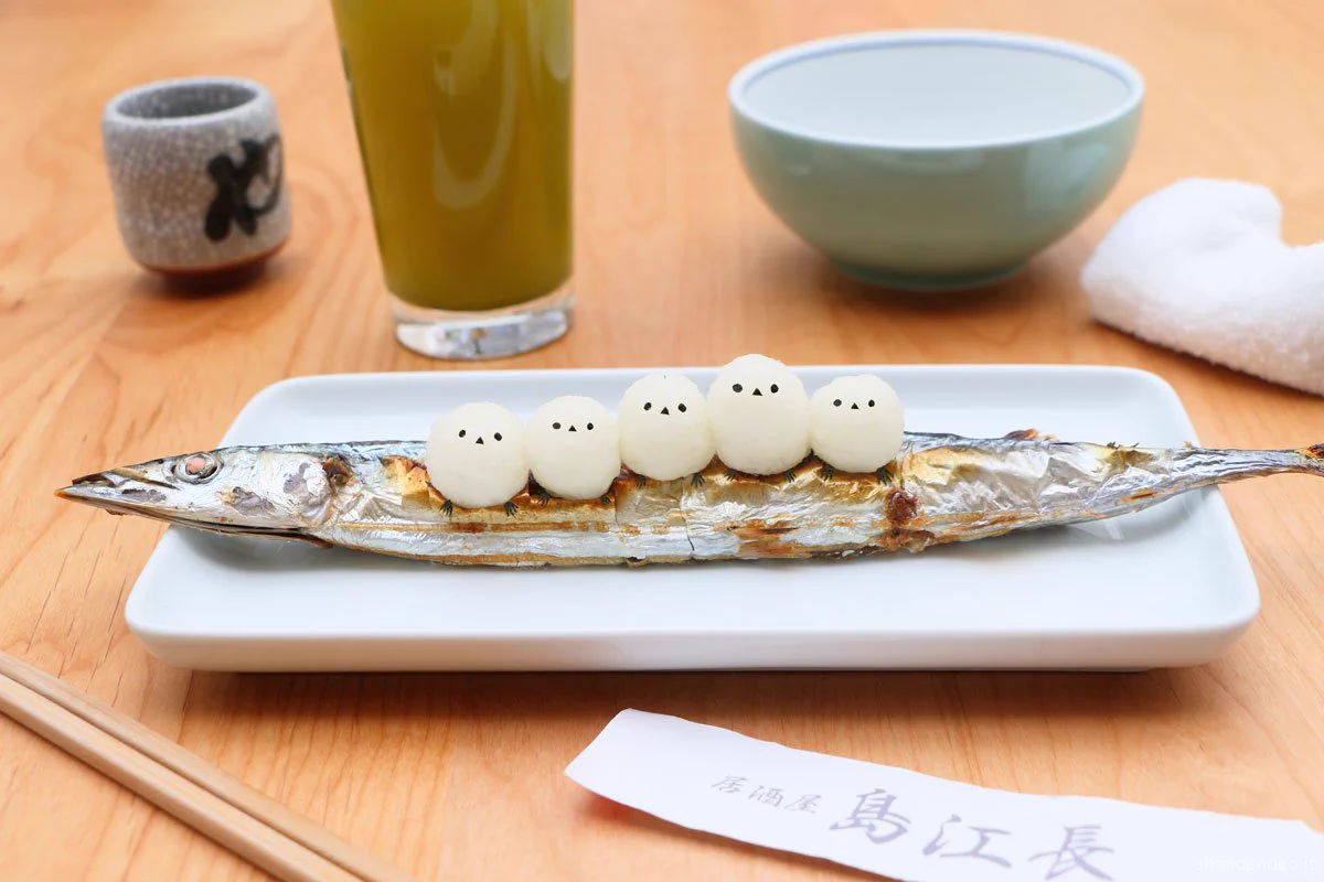 大根おろしが可愛すぎるwww秋に食べたなるサンマの塩焼きwww