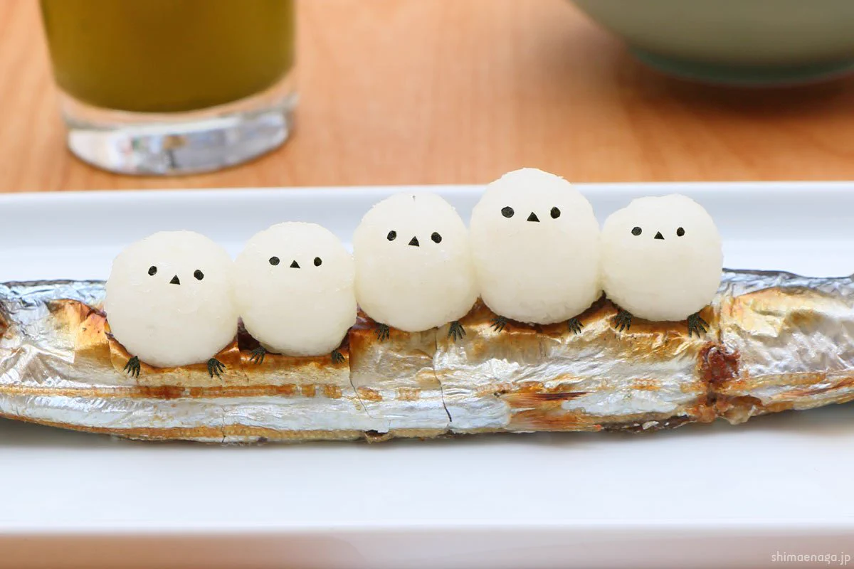 大根おろしが可愛すぎるwww秋に食べたなるサンマの塩焼きwww