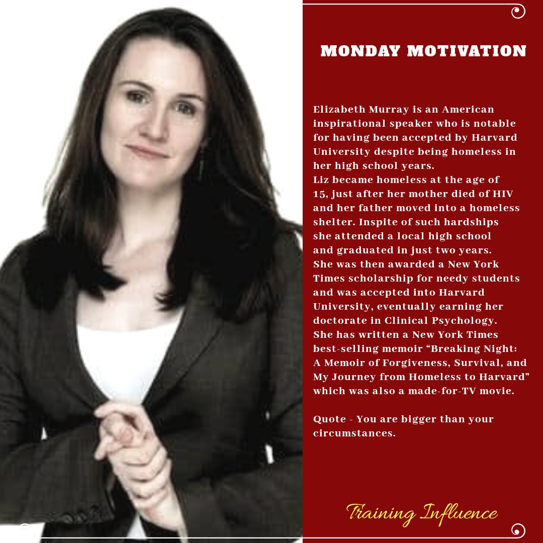 nashjackman's tweet photo. Success requires a lot of hard work, overcoming hardships and not letting circumstances or situations, dictate our future. #MondayMotivation #inspiration #success #harvard #clinicalpsychologist #lizmurray #homelesstoharvard https://t.co/LAt82PxhqO