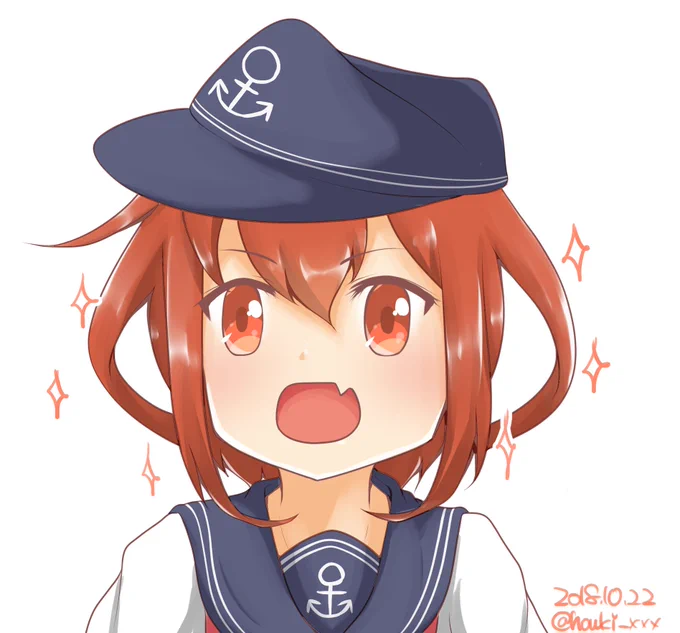 雷「じゃーん! 被ってみたわ!」#艦これ版深夜の真剣お絵描き60分一本勝負#艦これ版真剣お絵描き60分一本勝負_20181022#雷進水日 