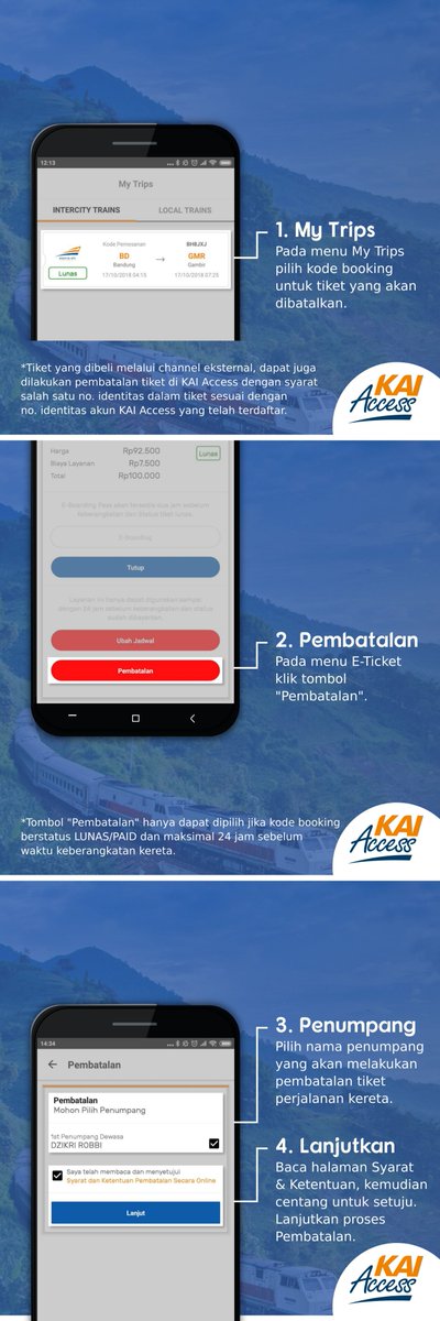 KAI121's tweet photo. Sekarang #SahabatKAI tidak perlu antre di loket stasiun untuk membatalkan tiket. Segera manfaatkan kemudahan pembatalan tiket secara online, melalui aplikasi #KAIAccess terbaru. 

Ayo download dan update aplikasi #KAIAccess sekarang!

#AyoNaikKereta #KAIAccess https://t.co/c5ppL3Tv7I
