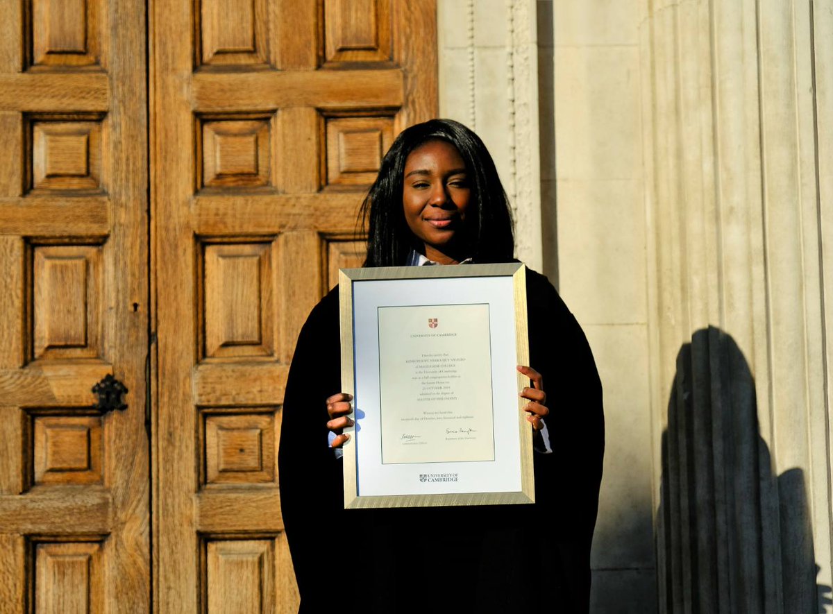 In 2017, alumna, Kenechukwu Nwagbo won the Standard Bank Africa Derek  Cooper Award for a full scholarship to the University of Cambridge. She has  graduated! Congratulations, Kene, Master of Philosophy (Education,  Globalisation, image size:1200x885