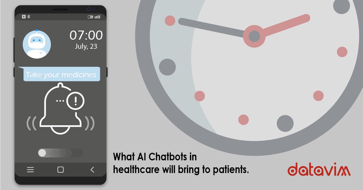 Datavim's tweet photo. What AI Chatbots in healthcare will bring to patients. To know more on Chatbot email us at hello@datavim.com
  #Datavim #AI #Chatbot #Elee #Datavim #HealthCare #Automation #Enhancement https://t.co/FbzFiOIqY4