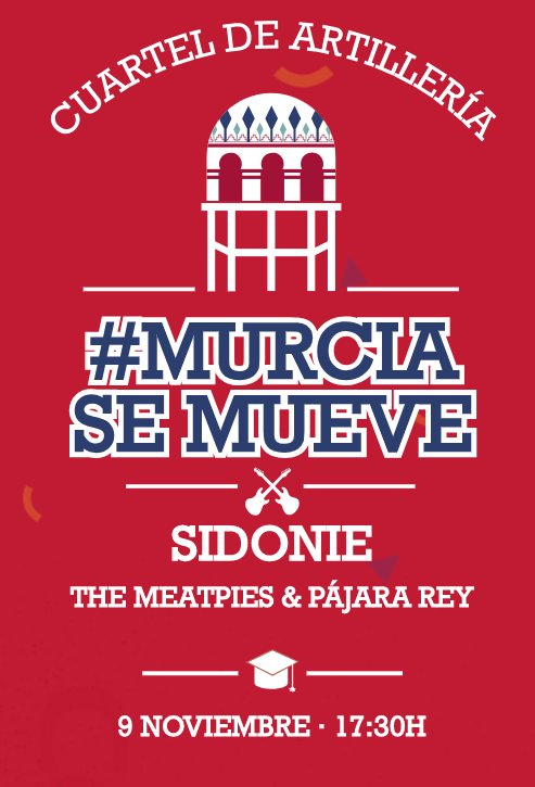 MURCIA SE MUEVE 📢🎶📢 <a href="/sidonie_/">@sidonie_</a>, <a href="/TheMeatpies/">The Meatpies</a> y #PájaraRey forman el cartel musical de una nueva edición de #MurciaseMueve que se celebrará el 9 de noviembre en el patio del Cuartel de Artillería CC <a href="/UMU/">Universidad Murcia</a> 

➡️ bit.ly/sidoniemurcias… 

#ElBackstageMag