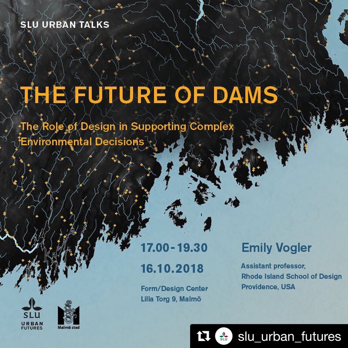 Emily Vogler of #risdlandscape in Sweden to share her work on the Future of Dams and the role of design in supporting environmental decisions at SLU Urban Talks.