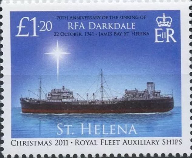 OTD 22 Oct 1941 we remember the 41 lives lost when RFA Darkdale was sunk by U-68 whilst at ⚓️ in James’ Bay St Helena. She is remembered on this £1.20 Christmas stamp issued in 2011 marking the 70th Anni 🇸🇭 #RFAPhilately #ShipsOnStamps #StampsTellHistory #Vetrans #LestWeForget