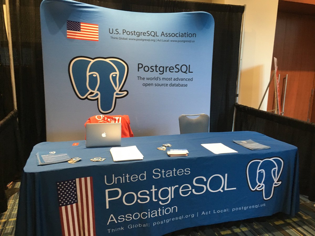 Almost forgot the photo! Kicking things off in the Postgres booth this morning at #AllThingsOpen