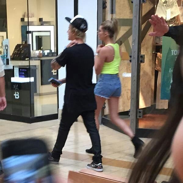 April 13, 2015. Hailey and Justin at a mall in Palm Springs.