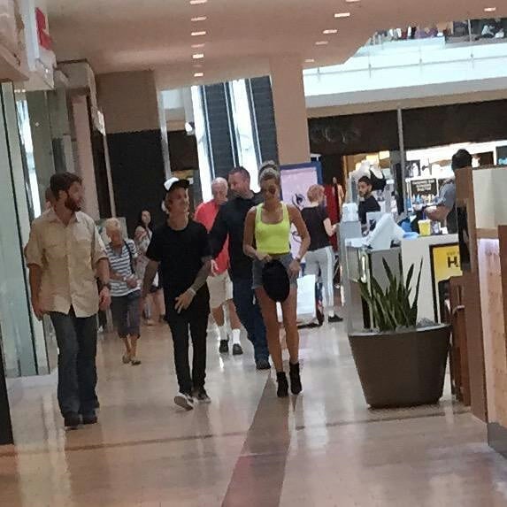 April 13, 2015. Hailey and Justin at a mall in Palm Springs.