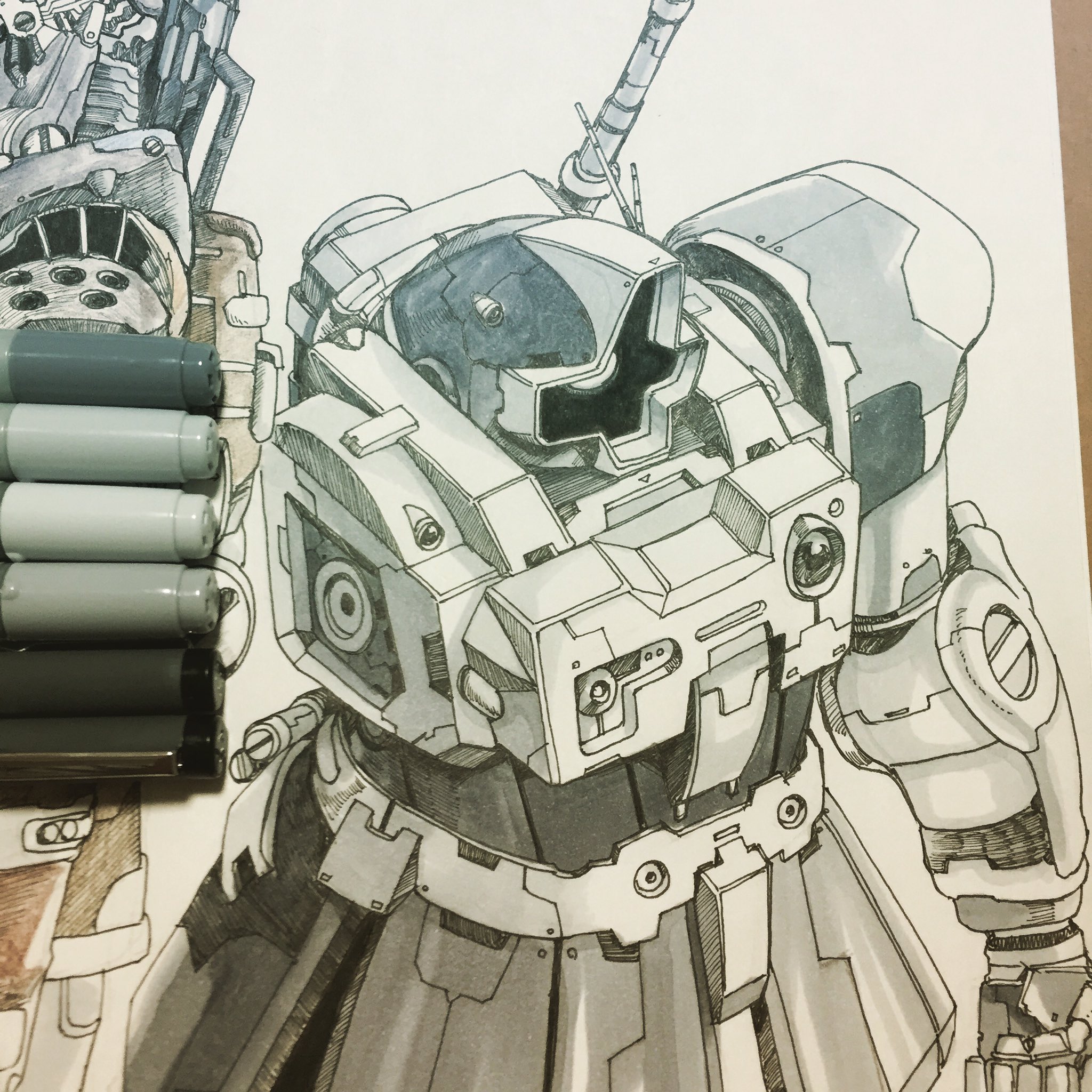 Twitter 上的 空想風景画家 小須田隆英 Takahide Kosuda Illust Design 今日は昨晩の続きでした これはドムだな と思った方 Rtなどいただければ幸いです イラスト王国 イラスト塾 イラスト ラクガキ ペン画 線画 アナログ画 ボールペン画 フォロバし