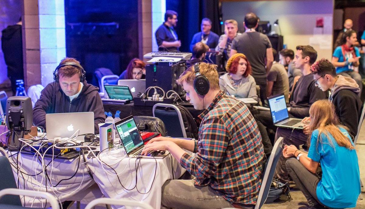 chrisdonia's tweet photo. #OnThisDay 2016 It was the middle of the @Edin_Game #Awedio jam at @AssemblyRoxy; lots of inspiring sound creations guided by a small army of experts, including @LuciHolland, @solidaudioworks and @JohnBroomhall. https://t.co/SRNVPcIyth