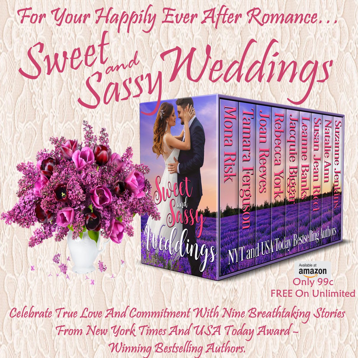 Tammysdragonfly's tweet photo. ⚜️•*¨*•.¸¸❤️¸¸.•*¨*•⚜️
❤️PREORDER #99c❤️
#SWEETANDSASSY
⚜️WEDDINGS⚜️
@mimisgang1
Celebrate True Love & Commitment
With Nine Breathtaking Stories From
New York Times & USA Today
Bestselling Authors, All Award-Winning Authors.
#mgtab #SweetSassy #tw4rw
https://t.co/uDHwbHqClI https://t.co/Rfkl8nAPLa