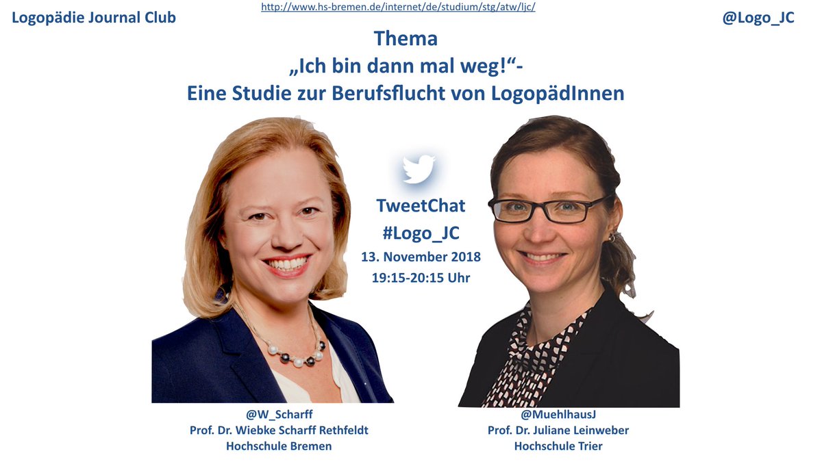 Der nächste #Logo_JC findet am 13. November 2018 um 19:15 Uhr zum Thema Berufsflucht in den Gesundheitsfachberufen statt. Alle Infos auf bit.ly/2n4HgRN Special guest: Prof Leinweber von <a href="/HochschuleTrier/">Hochschule Trier</a> #Logopädie #Physiotherapie #Ergotherapie RT