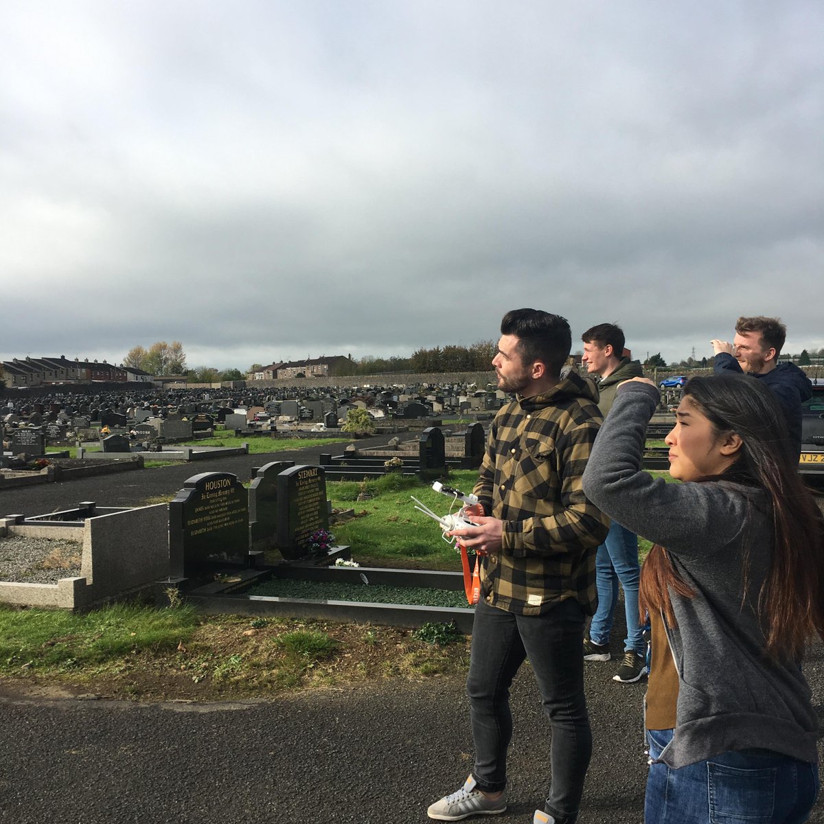 Plotboxio's tweet photo. New members of our growing @Plotboxio team getting a lesson from our Drone Pilot in how we capture our high quality mapping imagery. #cemeterymapping #drones https://t.co/ZQL8N6HHue