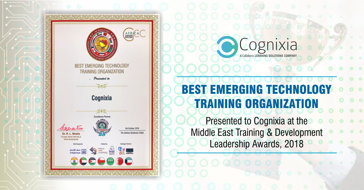 Cognixia's tweet photo. Cognixia adds one more feather in its cap, winning the award for being the "Best Emerging Technology Training Organization" at the Middle East Training & Development Leadership Awards 2018, held in Dubai.
#Cognixia #Award #EmergingTechnology #TrainingOrganization https://t.co/CGrJGi96hz