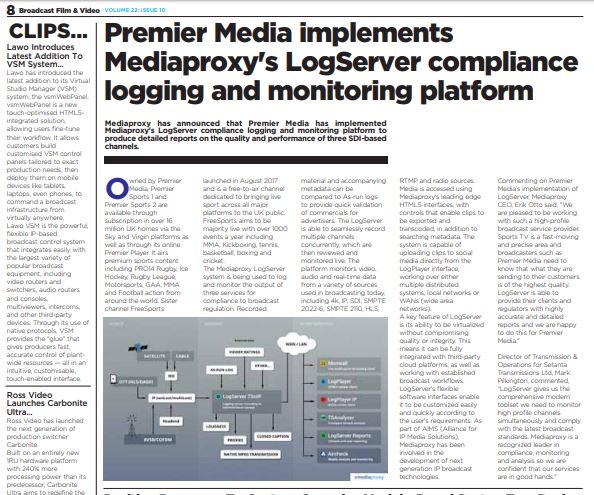 Mediaproxy's tweet photo. Find us on Page 8 of this month's @4BroadcastNews - https://t.co/A08AedTfQB -
#Mediaproxy #PremierMedia #LogServer #Monitoring #Logging #Compliance https://t.co/5CWj9X6bru
