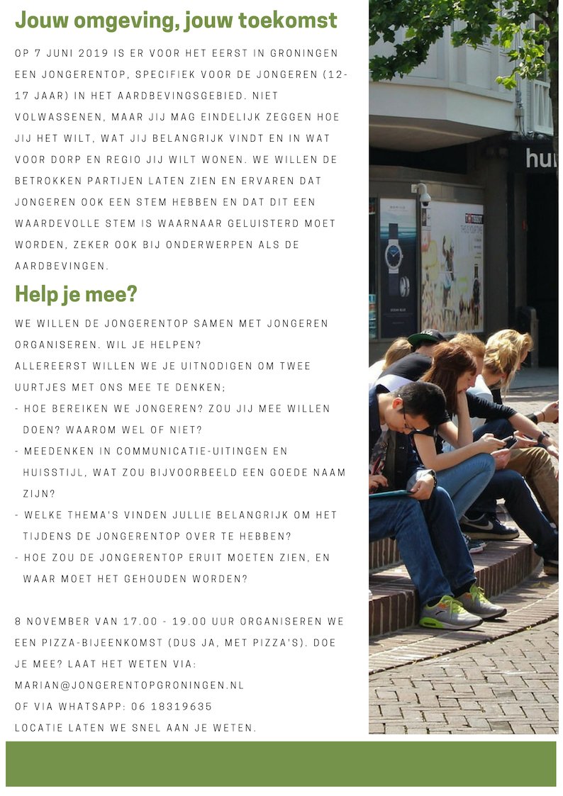 Wil jij meedenken over de eerste jongerentop van Groningen? Neem dan deel aan de pizzabijeenkomst op 8 november aanstaande! #JongPlatteland #Groningerdorpen