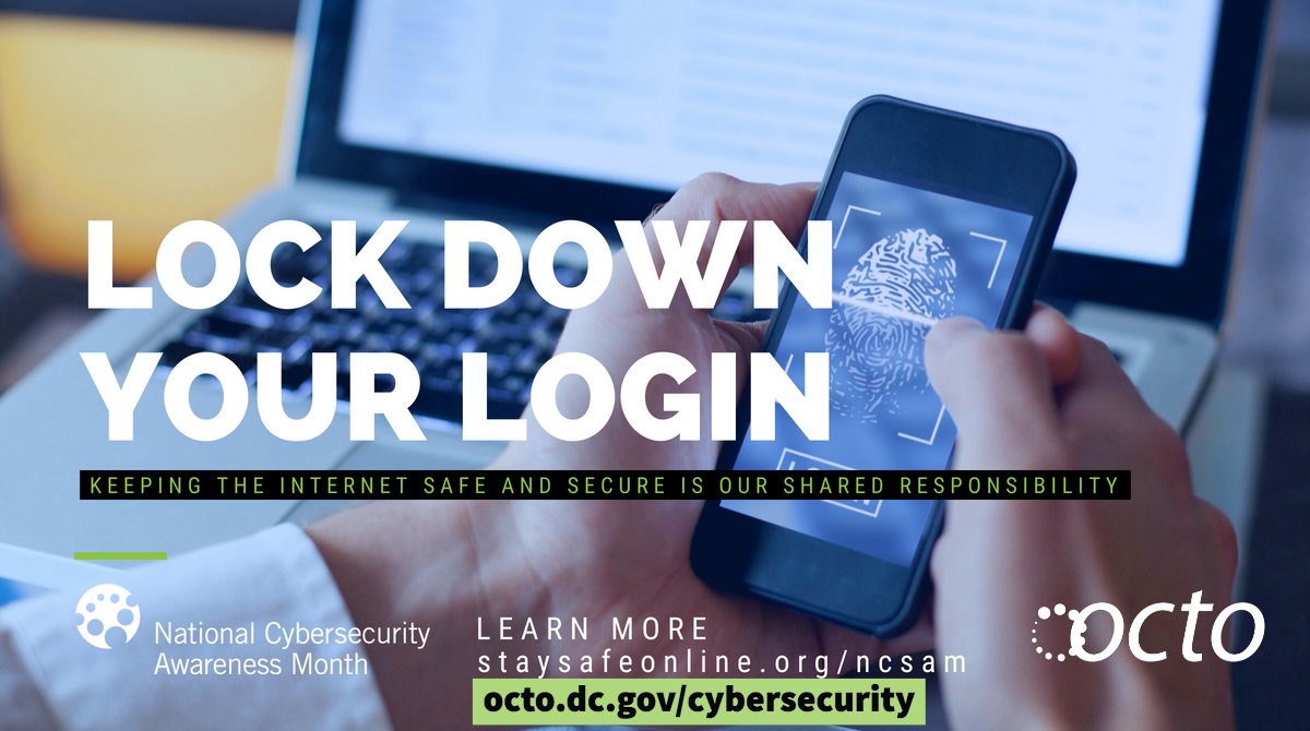 OCTODC's tweet photo. 🔐 #LockDownURlogin—Usernames and passwords are not enough to protect key accounts like email, bank, and social media. Improve your account w/ these #cybersecurity tips! ➡️ https://t.co/1J7iA7TK40 #SecureDC #CyberAware #CyberSecurityAwarenessMonth https://t.co/rEjSqDLoeY