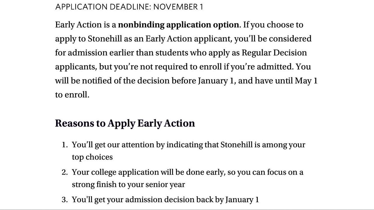 WhyStonehill's tweet photo. Our first application deadline is quickly approaching! Apply Early Action using the @CommonApp by November 1st to become a part of something special! #WhyStonehill https://t.co/hzHSDzfA9N