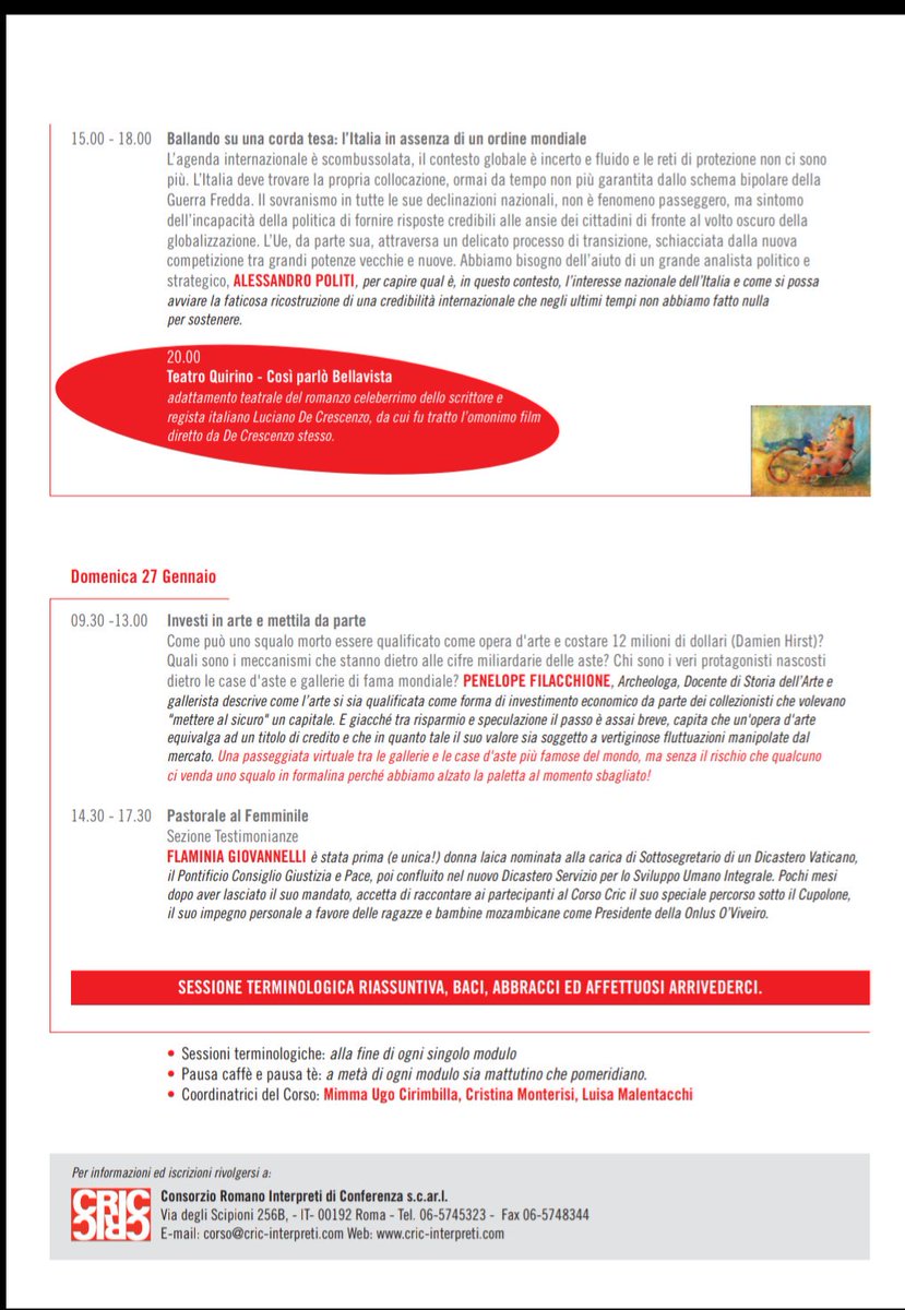 AMalbos's tweet photo. È uscito il nuovo programma del Corso CRIC 2019!! Segnatevelo #roma #interpretiaiic #terps #aiiconline https://t.co/zfFetBWLjL