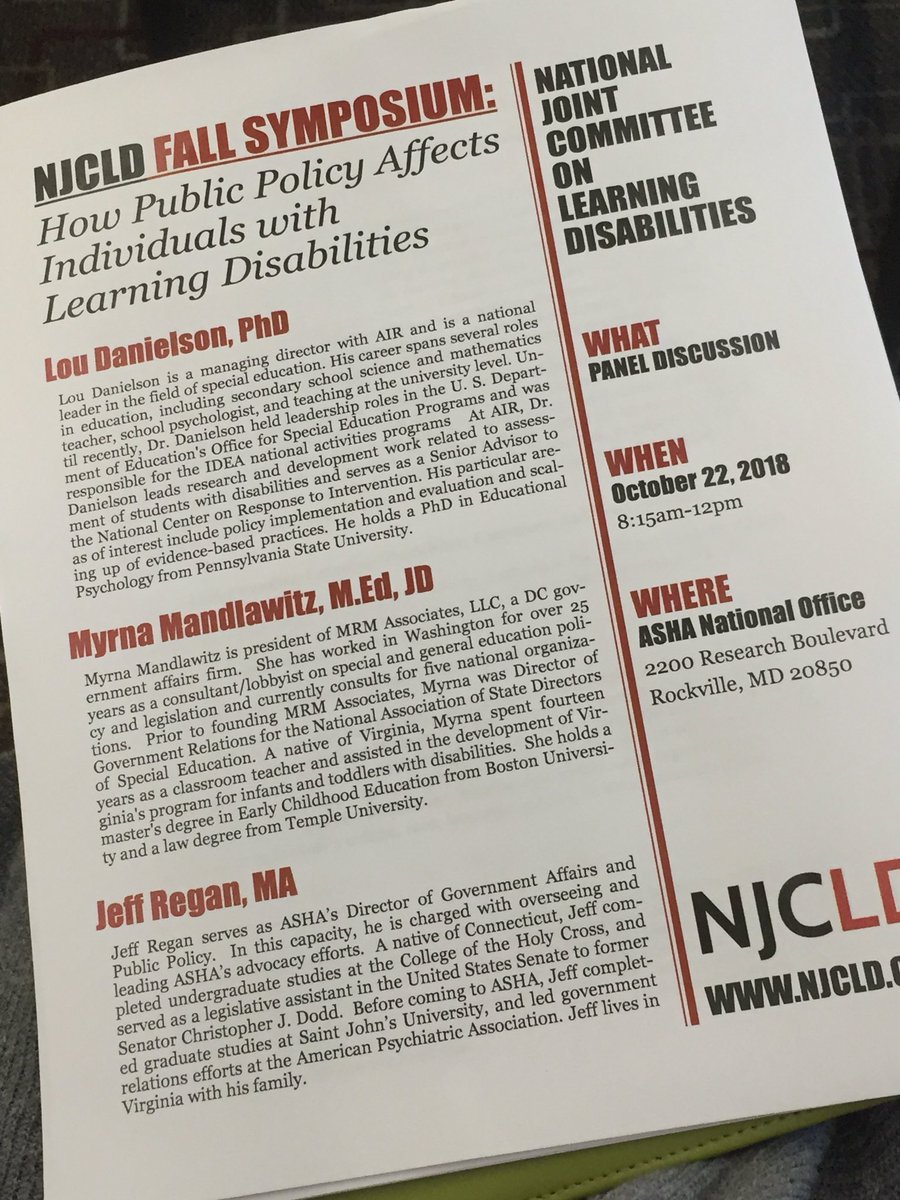 AIMtoLearn's tweet photo. Important public policy discussions today at NJCLD Fall Symposium with @DyslexiaIDA @LDAofAmerica @ncldorg @nasponline @ILAToday @ASHAAdvocacy @CECAdvocacy https://t.co/GOCaWZvDkY