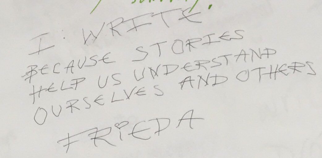 BGSU_UWP's tweet photo. "I write because stories help us understand ourselves and others" - Frieda @BGSUBirds NDOW participant #BGwrites #whyiwrite https://t.co/d78BBnJYOz