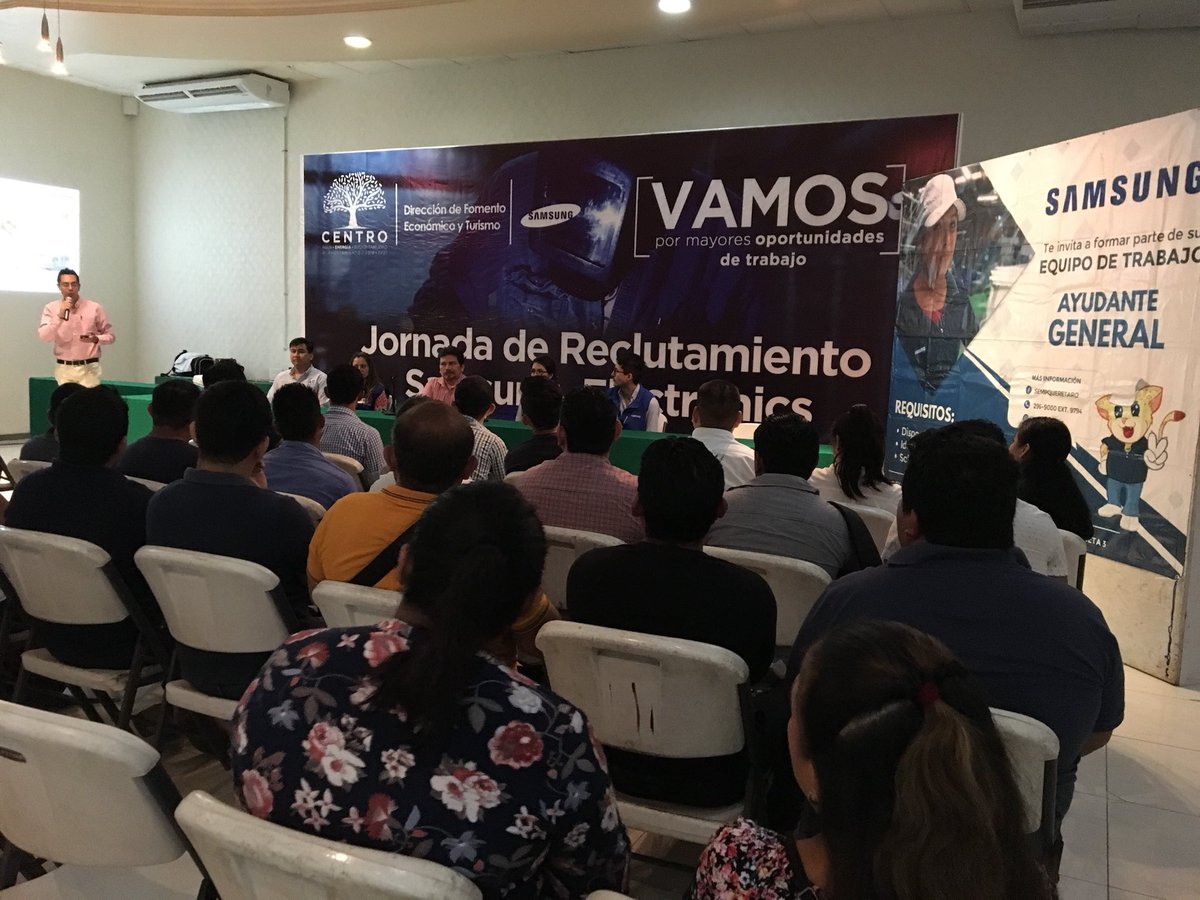 Inauguración de la Jornada de Reclutamiento Samsung Electronics. Importante oportunidad de empleo y crecimiento en la planta de Querétaro. Les esperamos esta semana del 22 al 26 de Octubre en horario de 9:00 a 14:00hrs. 
¡VAMOS por mayores oportunidades de Trabajo! <a href="/OficialCentro/">Oficial del Centro</a>
