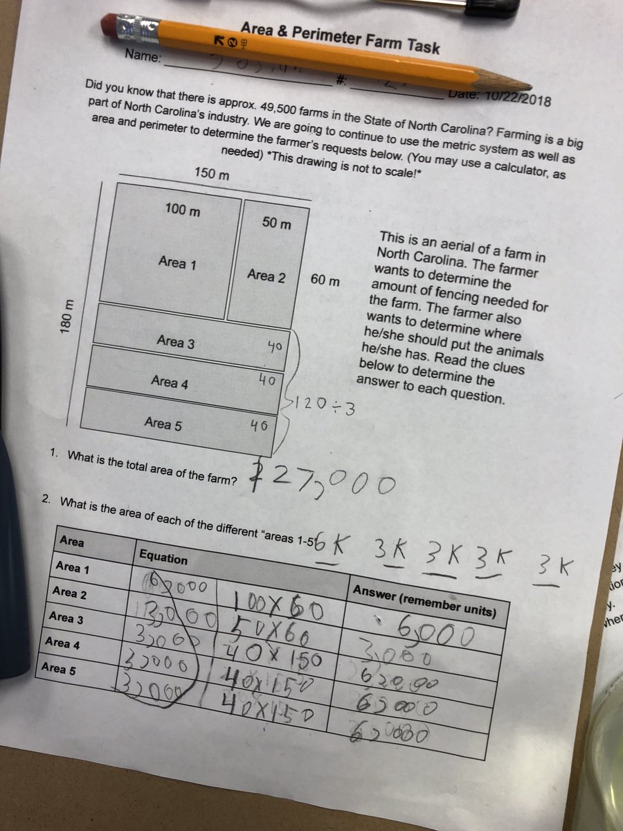 AnnahRiedel's tweet photo. Creating math problems that tie to NC’s farming industry #areaperimeter #4thgrade https://t.co/MkUtBprH00