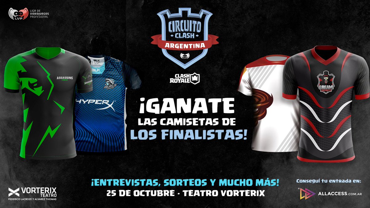 lvplolsur's tweet photo. ¡GANATE LAS CAMISETAS DE LOS FINALISTAS!
¿Cómo participar?

*Seguí a @LVPar @AssassinsARG_ @IsurusGamingCR @SandstormARG_ @Cream_EsportsGG 
*Da ❤️y 🔁
*Etiquetá a 1 amigo.

⚠️Habrán sorteos en el evento y entre quienes nos acompañen en la transmisión💪.

🎟️https://t.co/EuFdvNPO4F https://t.co/lkYECQIeJi