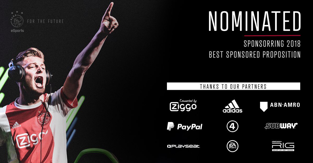 AFCAjax_eSports's tweet photo. Ajax eSports got nominated! 🤩

Awards: @Sponsor_Ring 
Category: Best sponsored proposition

Thanks to our partners for their belief in our journey. 🙏

#TeamAjax ✖️✖️✖️ https://t.co/KCtZfOLCqu