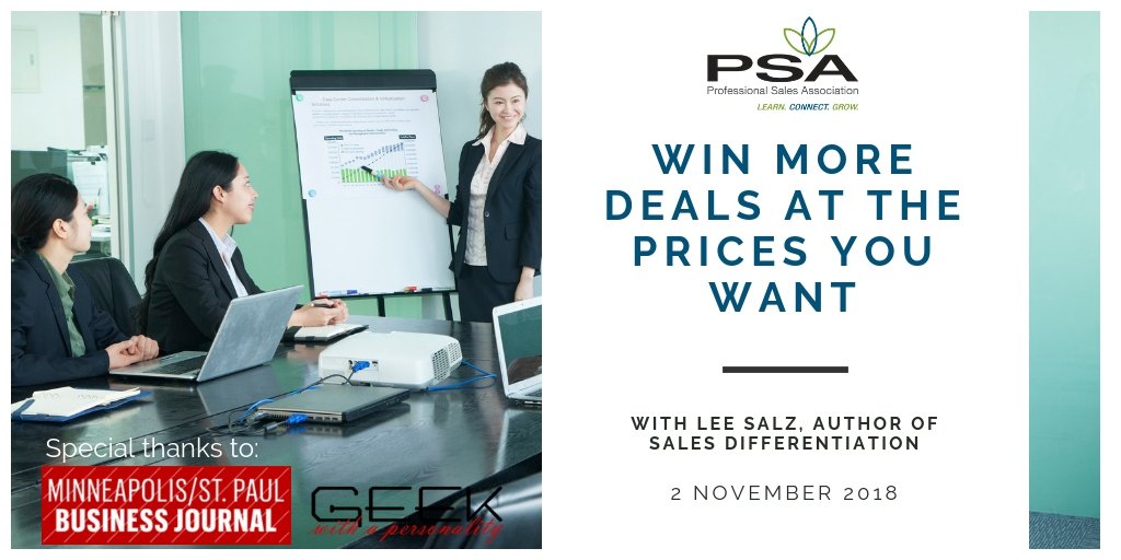 Join us on Nov 2nd as  Lee Salz will be presenting strategies to win more deals at the prices we want.  Register: ow.ly/K50Q30m9x5L