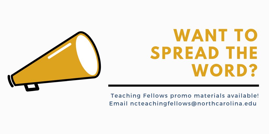 NC Teaching Fellows (@nctf_program) on Twitter photo Want to help spread the word about Teaching Fellows? Email ncteachingfellows@northcarolina.edu TODAY to request informational flyers for your school, guidance office, career fair, etc! #STEM #SpecialEducation #financialaid #teaching #nced Want to help spread the word about Teaching Fellows? Email ncteachingfellows@northcarolina.edu TODAY to request informational flyers for your school, guidance office, career fair, etc! #STEM #SpecialEducation #financialaid #teaching #nced