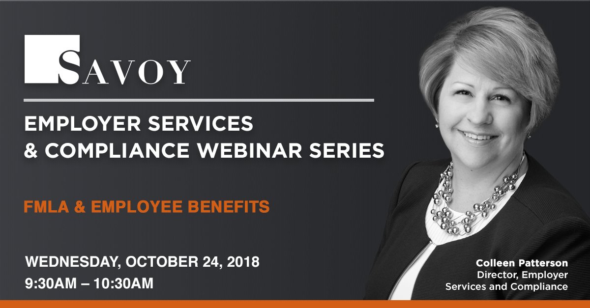savoyassociates's tweet photo. There’s still time to register! Savoy invites you and your employer clients to join us on 10/24 to learn about #FMLA requirements. Space is limited. https://t.co/XdwqdF0u04

#SavoyEvent https://t.co/aBUvoT1c1G