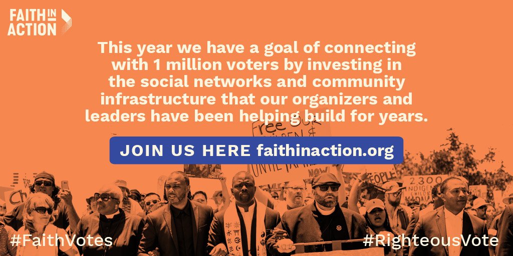 FIAnational's tweet photo. This year we have a goal of connecting with 1 million voters by investing in the social networks and community infrastructure that our organizers and leaders have been helping build for years. Join us here: https://t.co/jX2jVLlpcv #FaithVotes #RighteousVote https://t.co/clAoYHL3OY