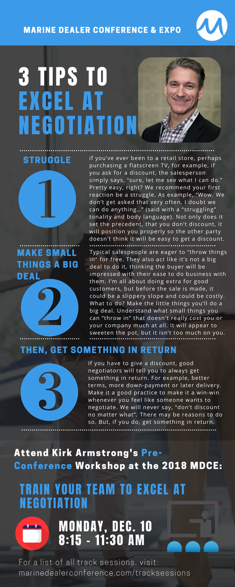 MDCE_'s tweet image. Pro Tip Time! Print it off, hang it up, and use it as encouragement for negotiating in your dealership every day. And don't forget to register for Kirk's Pre-Conference Workshop at MDCE. 

bit.ly/2IUpGtN
