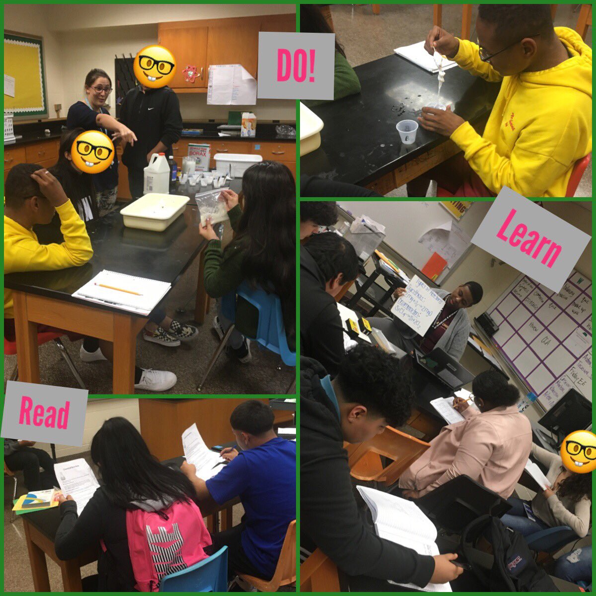 learnwithKV's tweet photo. 📚Read 🤓Learn 👋🏽Do! Awesome day in @tomba_michelle IPC class! We explored the station teaching model. We had 1) ind reading 2) T led discussion 3) S centered lab to master types of chemical reactions. #coteachmodel #teamwork #slime #engage #smallgroup @KleinForest https://t.co/fbyoITFHvG