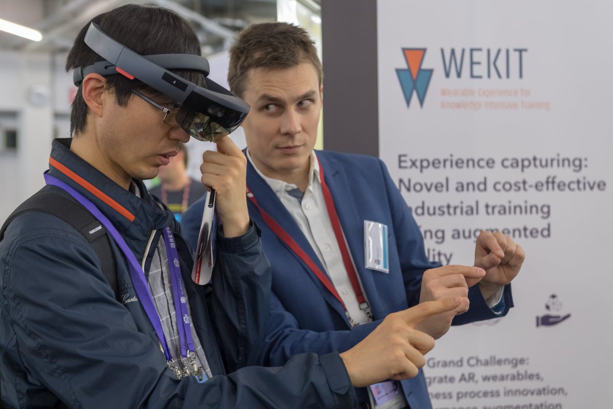 MikhailFominykh's tweet photo. Great experience of being at the #WEKIT stand at #AWE2018 with the @WEKIT_community team!
Photo credit @ARealityEvent https://t.co/F4edkWTOSQ