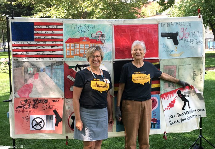 VisioningBV's tweet photo. Katie Barron and Lynne Prather exhibit #VisionQuilt panels at Stand Up for Change event in Walnut Creek, CA. https://t.co/iDGvYAplpM