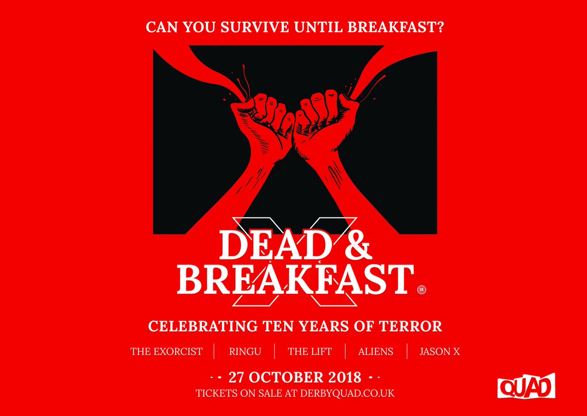 Join us on Saturday night for the tenth annual Dead &amp; Breakfast all-nighter. Screenings of The Exorcist / Ringu / The Lift / Aliens / Jason X followed by breakfast in the cafe bar. There are a limited number of seats remaining available at buff.ly/2MkXNLA