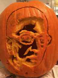 Here's my #pumpkin #carving of #rbg #NotoriousRBG, both lit up in the dark, and in the light. Enjoy! #art  #pumpkincarving #halloween