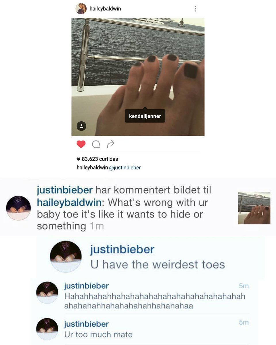 May 24, 2015. Hailey and Justin laughing at Kendall's toes.