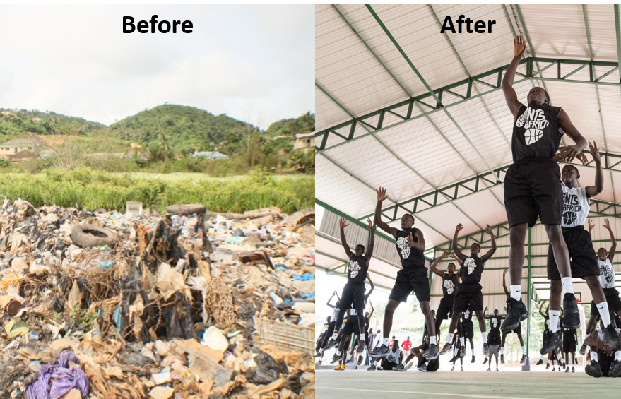 Golden_Star_Res's tweet photo. Do you know the story of the #Prestea recreational park? See the transformation by GSR of a former waste dump into Prestea’s first recreational park, including the new sports centre that hosted the 2018 @GiantsOfAfrica #basketball camp in #Ghana https://t.co/bYW9HL6qzK https://t.co/ZEUrhCe94p