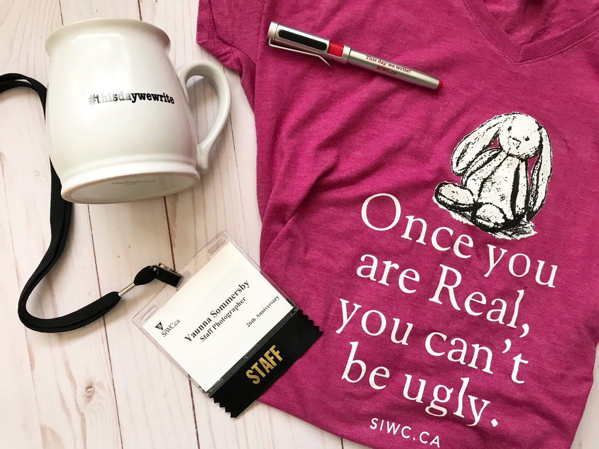 YaunnaRae's tweet photo. Conference swag from @SiWCtweets! Last year, @lizapalmer gave a brilliant closing speech with reference to the #VelveteenRabbit that made a hotel ballroom full of writers cry. The board had a t-shirt made this year... ❤️📚✍🏼 #SiWC #SiWC18 #SiWC2018 https://t.co/GU8pywDG8C
