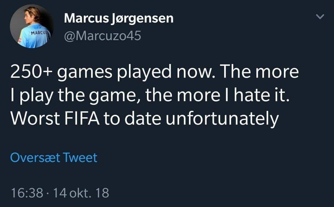 MoKashlan's tweet photo. @FIFAeWorldCup @EASPORTSFIFA @hashtagutd @werderesports @MesutOzil1088 @NFG_eSports @GoingRogueGG @S04EsportsDE @TheNorthIsHere @AggeRosenmeier @mobacha_ @HTU_HoneyBadger @PResende97 Why i really like #FIFA19
- The kickoff glitch
- All pros talk that this FIFA is the worst of all time
- All goalkeepers are 💩
- The Packs luck is unfair
- The headers are so unreal + OP
- Servers are 💩
- Internet lags
- The gameplay is 💩
#FIXFIFA #FIXFIFA19 https://t.co/Pbwinqz14w