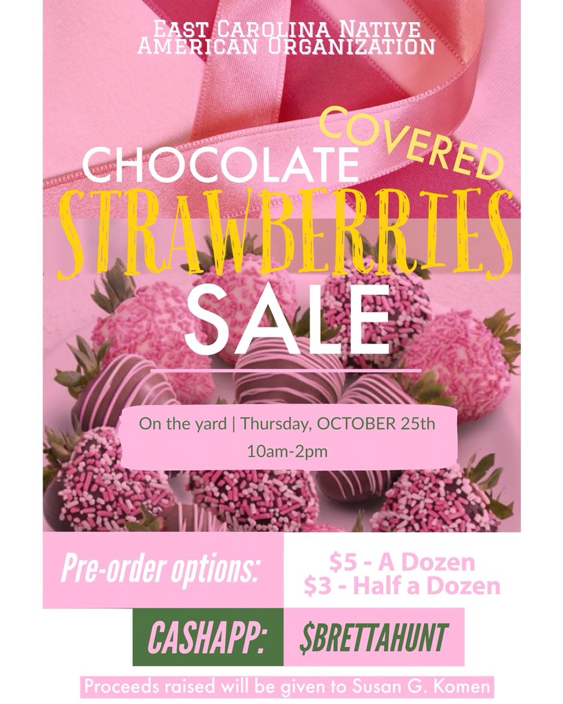 Have a sweet tooth for a good cause? Preorder some Chocolate Covered Strawberries or stop by our table Thursday, October 25th and purchase some! ✨
$5 a dozen // $3 half a dozen ✨ Proceeds will be given to Susan G. Komen 🌸